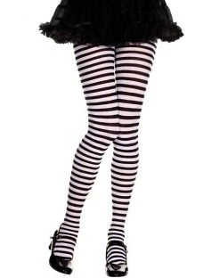 Spirit Halloween Kids Black and White Striped Tights