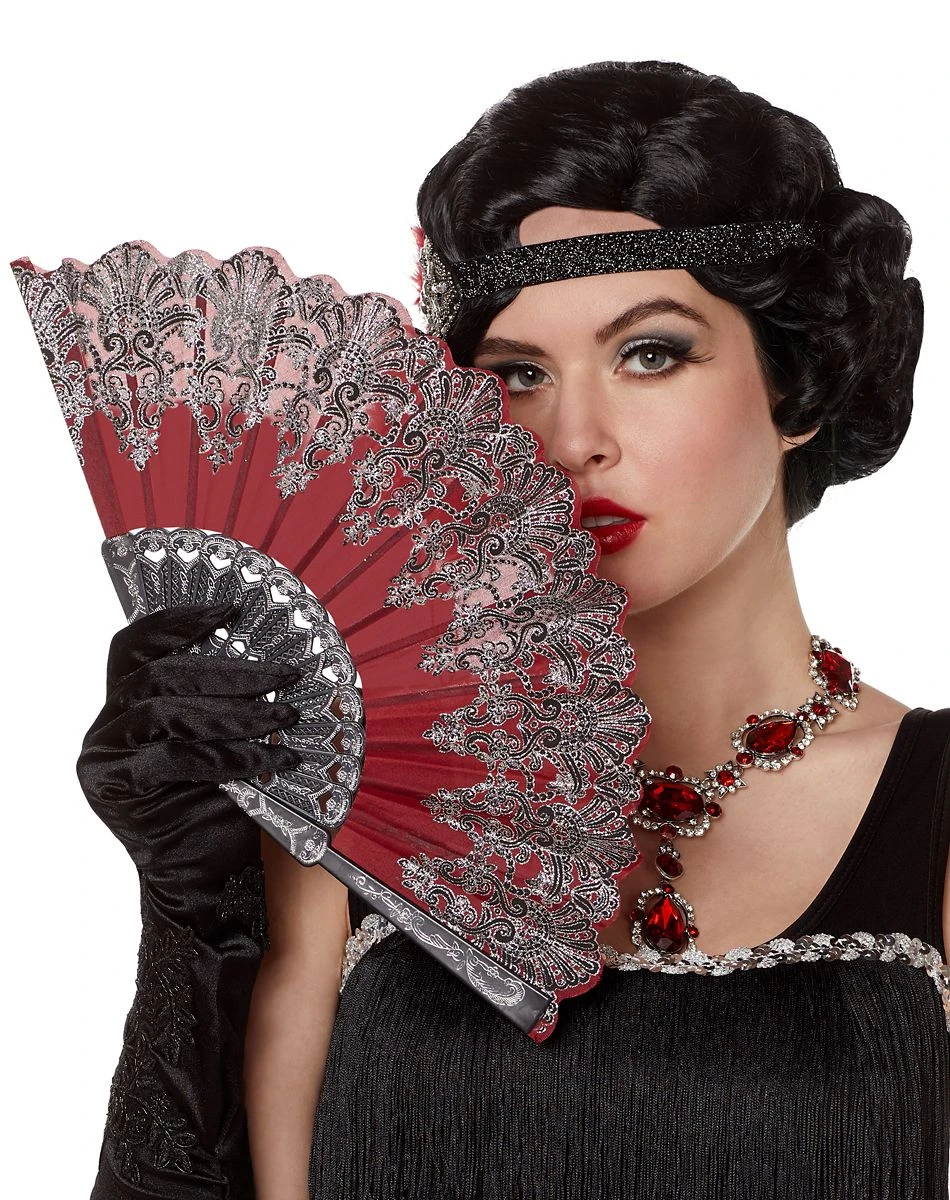 Spirit Halloween '20s Burgundy Printed Hand Fan 3 Spirit Halloween '20s Burgundy Printed Hand Fan